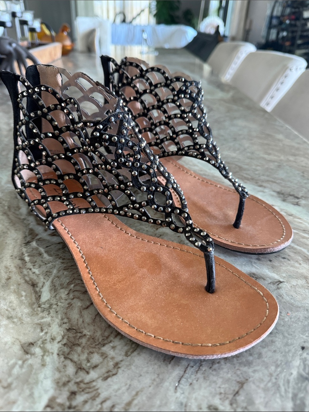 Zigi Soho Black Studded Cutout Thong Sandals